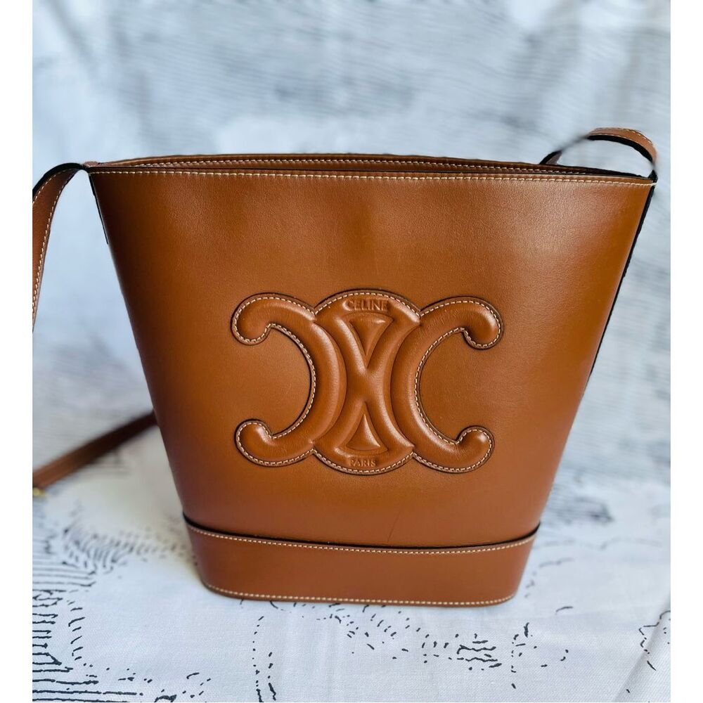 Celine Cuir Triomphe Small Calfskin Leather Bucket Crossbody Bag - Picture 6 of 12